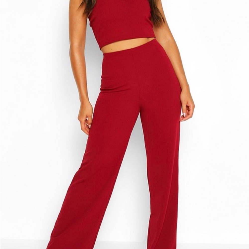 Boohoo Red Wide Leg Jumpsuit
